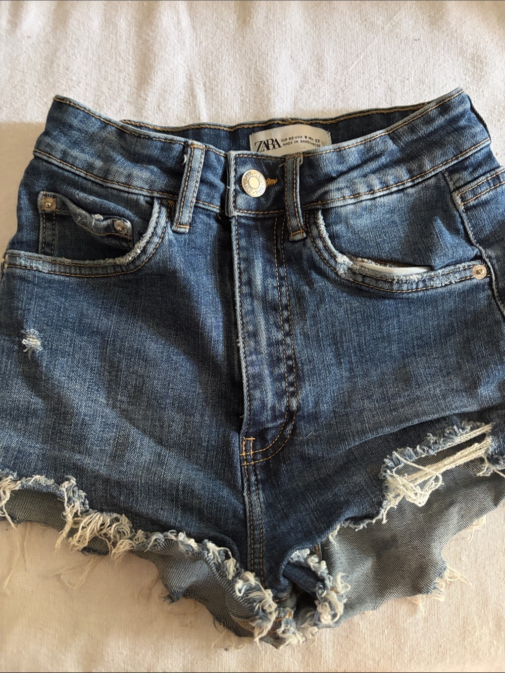 Zara Dark Blue Distressed Denim Cutoff Shorts